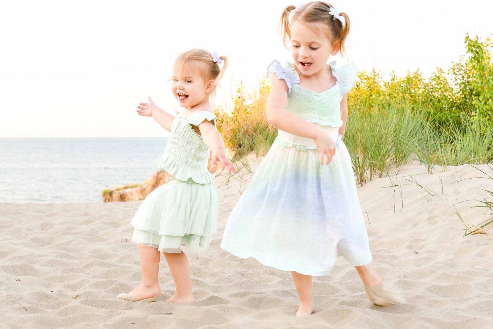Kids having fun with their family on the beach